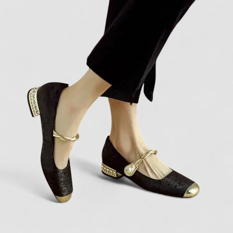 Women's Mary Jane Shoes Block Heel Shimmer Strap Vintage Elegant – Chrystahn