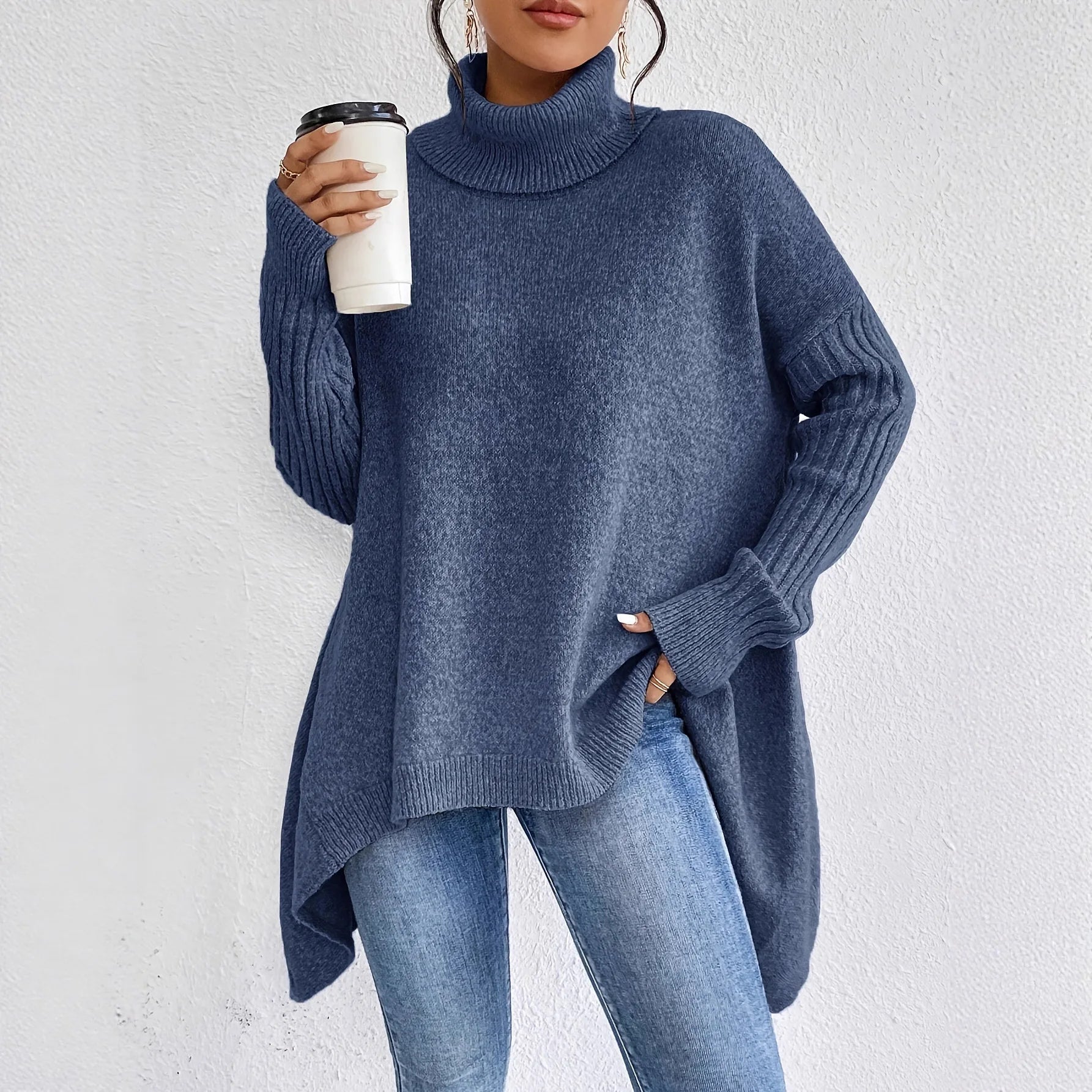 Women's Winter Cashmere Turtleneck Sweater Oversized Relaxed Fit Soft Warm Casual Elegant – Ella