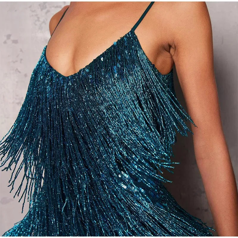 Pink Feather Sequin Mini Elegant Dress Spaghetti Straps Glam Cocktail Night Out Party Dress