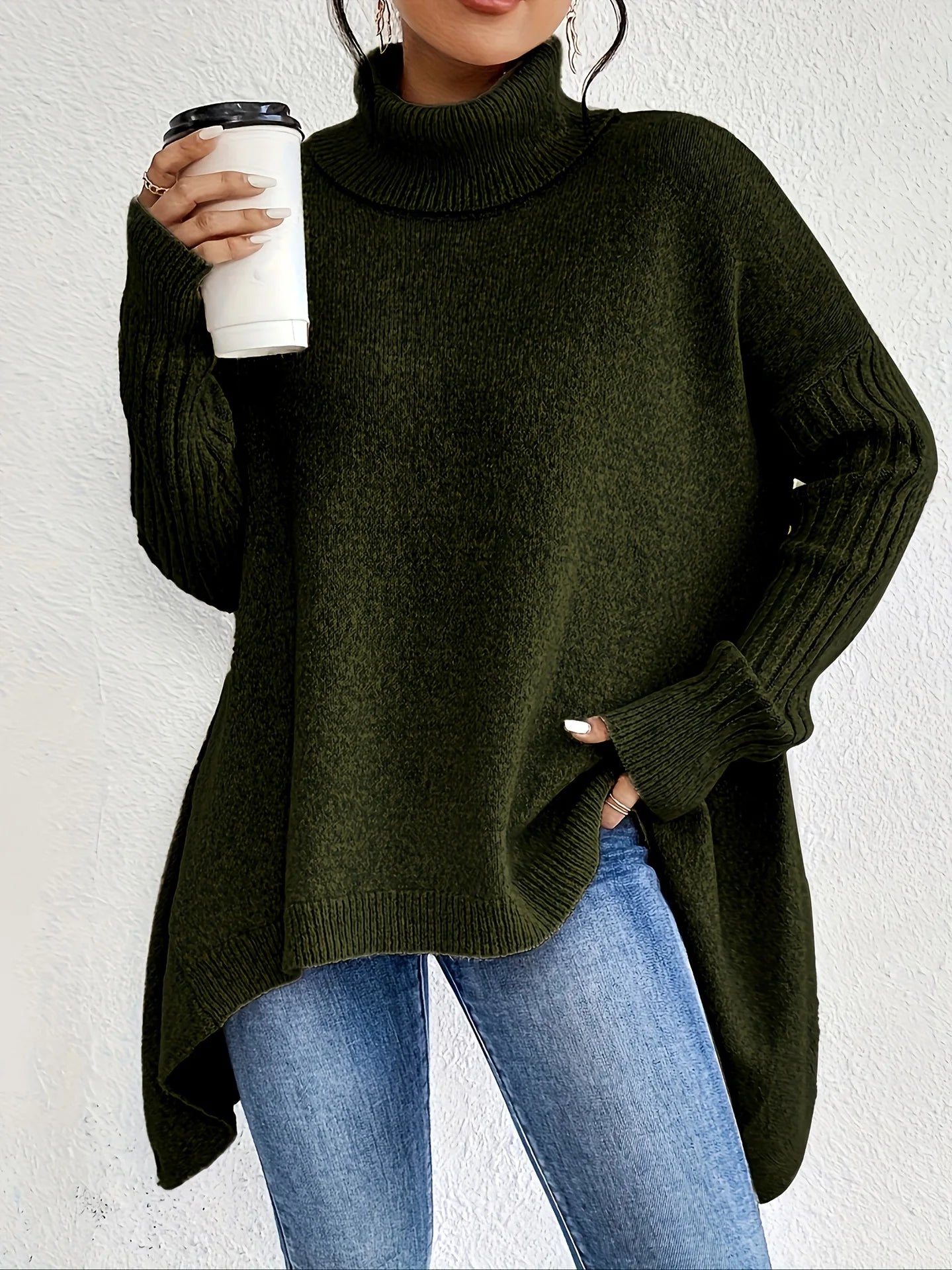 Women's Oversized Cashmere Turtleneck Sweater Loose Warm Soft Knit Casual Winter Cozy – Ella