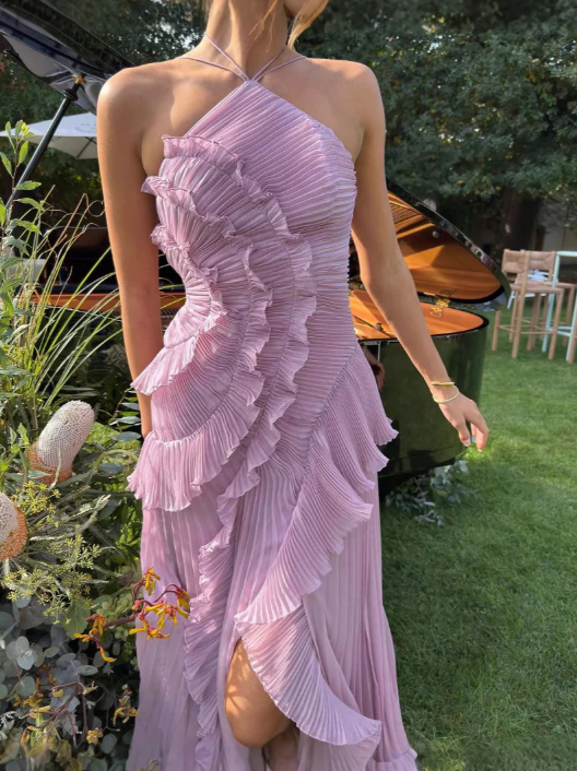 Women's Elegant Halter Long Dress Pleated Flowing Formal Casual Wedding Guest Garden Party – Estelle