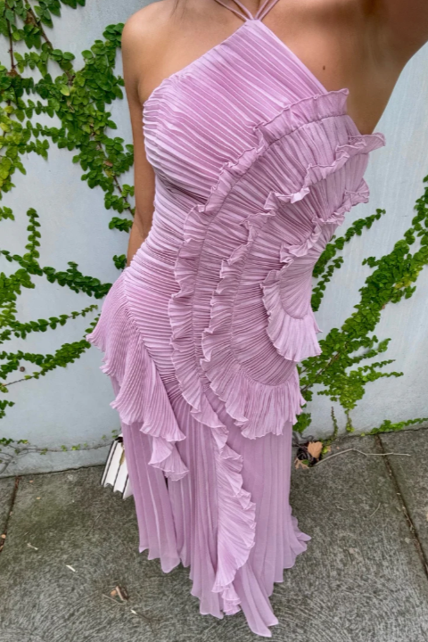 Women's Elegant Halter Long Dress Pleated Flowing Formal Casual Wedding Guest Garden Party – Estelle