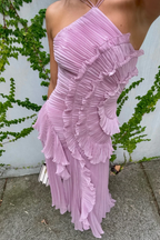 Women's Elegant Halter Long Dress Pleated Flowing Formal Casual Wedding Guest Garden Party – Estelle
