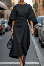 Women's Elegant Lantern Sleeve Midi Formal Dress Belted Wedding Guest Party Occasion – Grace