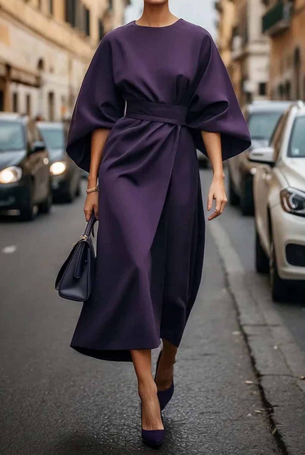 Women's Elegant Lantern Sleeve Midi Formal Dress Belted Wedding Guest Party Occasion – Grace