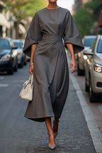 Women's Elegant Lantern Sleeve Midi Formal Dress Belted Wedding Guest Party Occasion – Grace