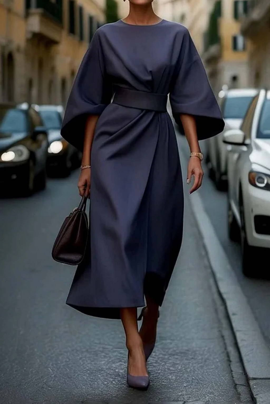 Women's Elegant Lantern Sleeve Midi Formal Dress Belted Wedding Guest Party Occasion – Grace