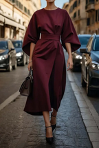 Women's Elegant Lantern Sleeve Midi Formal Dress Belted Wedding Guest Party Occasion – Grace