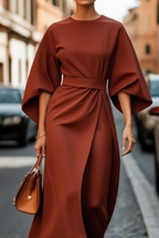 Women's Elegant Lantern Sleeve Midi Formal Dress Belted Wedding Guest Party Occasion – Grace