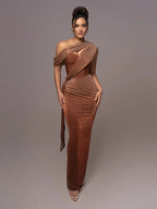 Women's Luxe One-Shoulder Long Dress Sculpted Bodycon Formal Wedding Evening Gala Elegant – Agatha