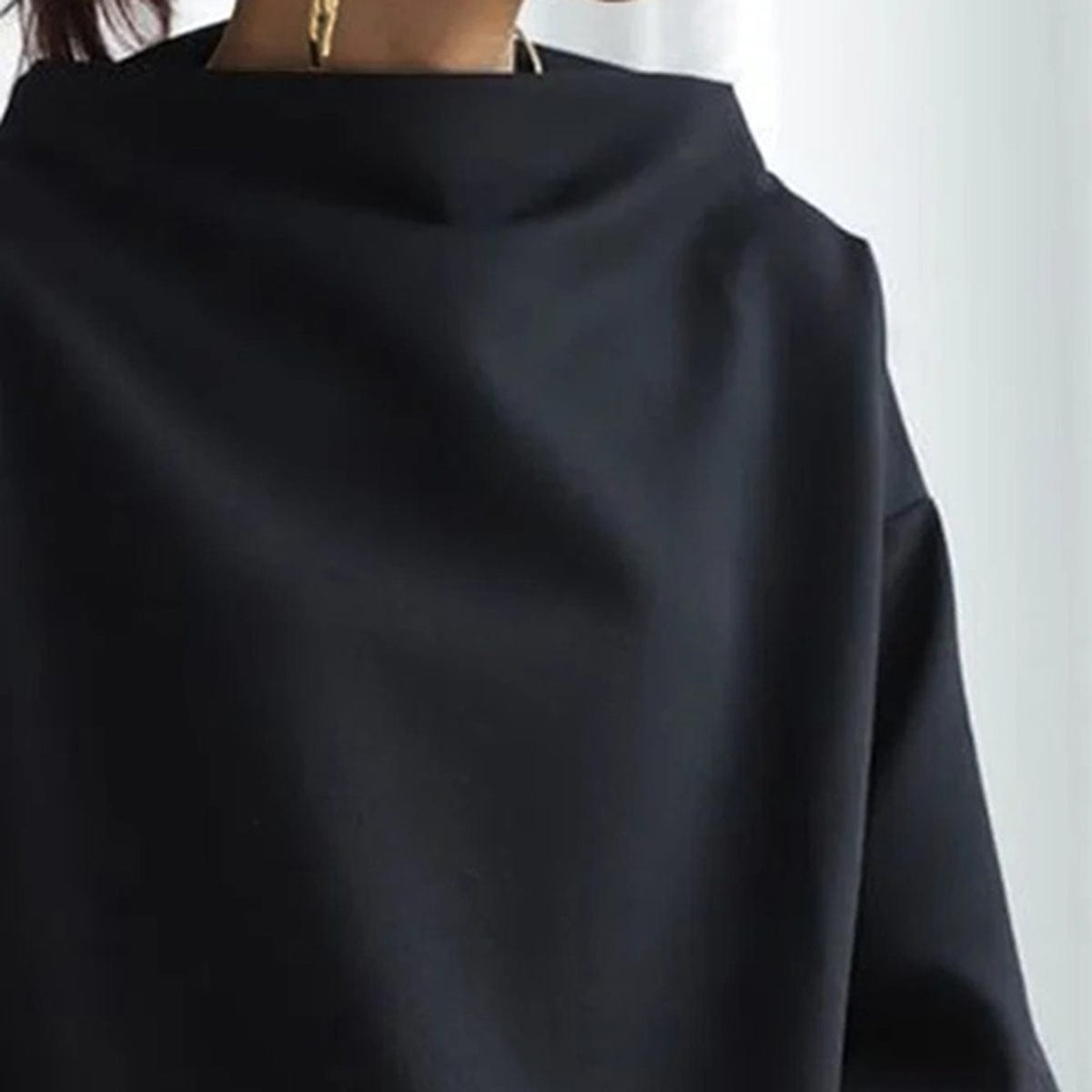 Women's Sophisticated High Neck Top Relaxed Silhouette Long Sleeve Casual Elegant – Renli