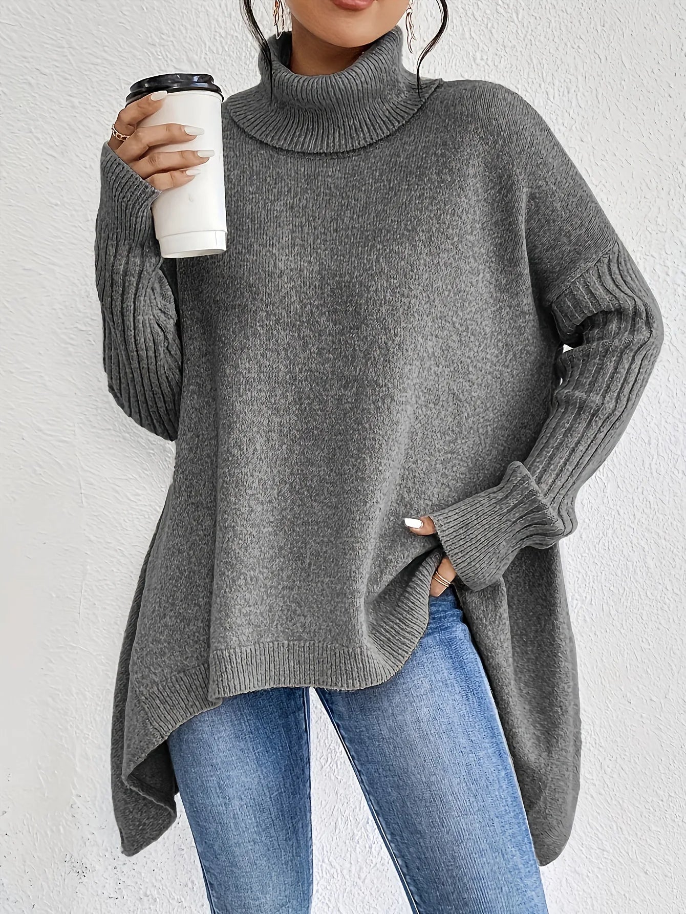 Women's Winter Cashmere Turtleneck Sweater Oversized Relaxed Fit Soft Warm Casual Elegant – Ella