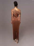 Women's Luxe One-Shoulder Long Dress Sculpted Bodycon Formal Wedding Evening Gala Elegant – Agatha