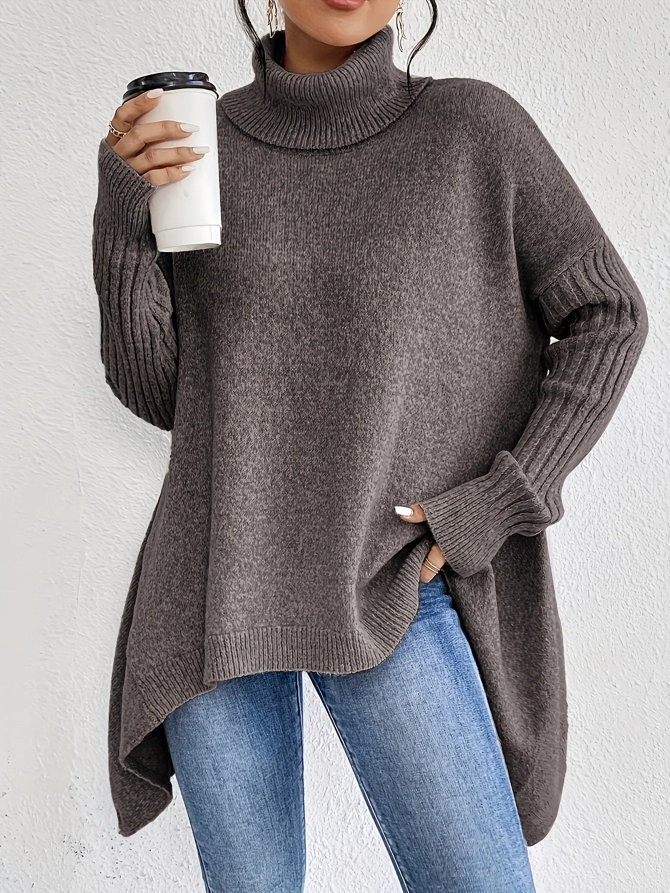Women's Oversized Cashmere Turtleneck Sweater Loose Warm Soft Knit Casual Winter Cozy – Ella