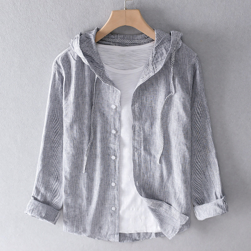 Women's Breathable Linen Blend Blouse Hooded Button Placket Loose Fit Casual Everyday – White