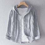 Women's Breathable Linen Blend Blouse Hooded Button Placket Loose Fit Casual Everyday – White