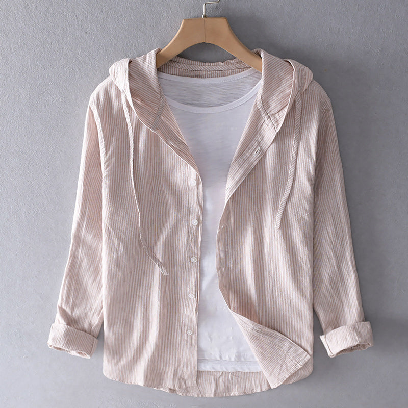 Women's Breathable Linen Blend Blouse Hooded Button Placket Loose Fit Casual Everyday – White