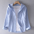 Women's Breathable Linen Blend Blouse Hooded Button Placket Loose Fit Casual Everyday – White