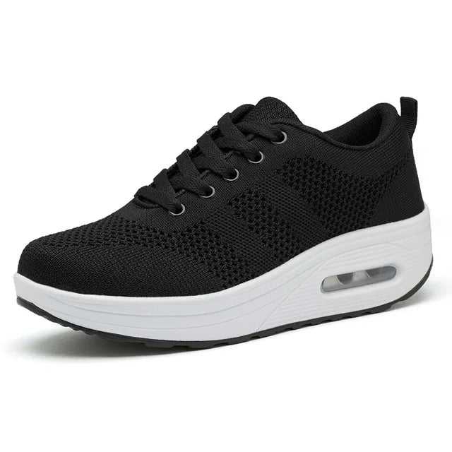 Women's Air Bubble Sneakers Mesh Lace-Up Cushioned Platform Casual Everyday Shoes