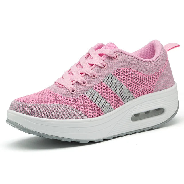 Women's Air Bubble Sneakers Mesh Lace-Up Cushioned Platform Casual Everyday Shoes