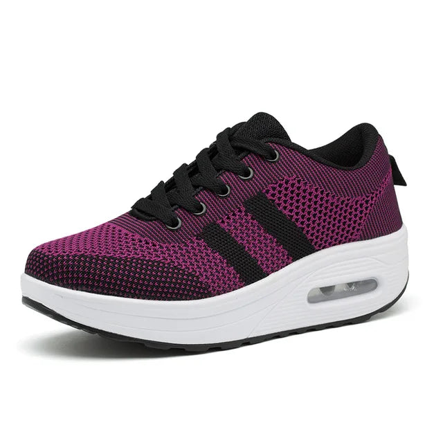 Women's Air Bubble Sneakers Mesh Lace-Up Cushioned Platform Casual Everyday Shoes
