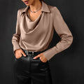 Women's Drape Neck Long Sleeve Satin Blouse Silky Elegant Office Evening Versatile Chic – Samantha