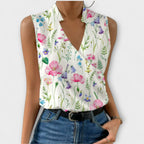 Women's Sophisticated Sleeveless V-Neck Top Breathable Lightweight Flattering Summer – Loretta