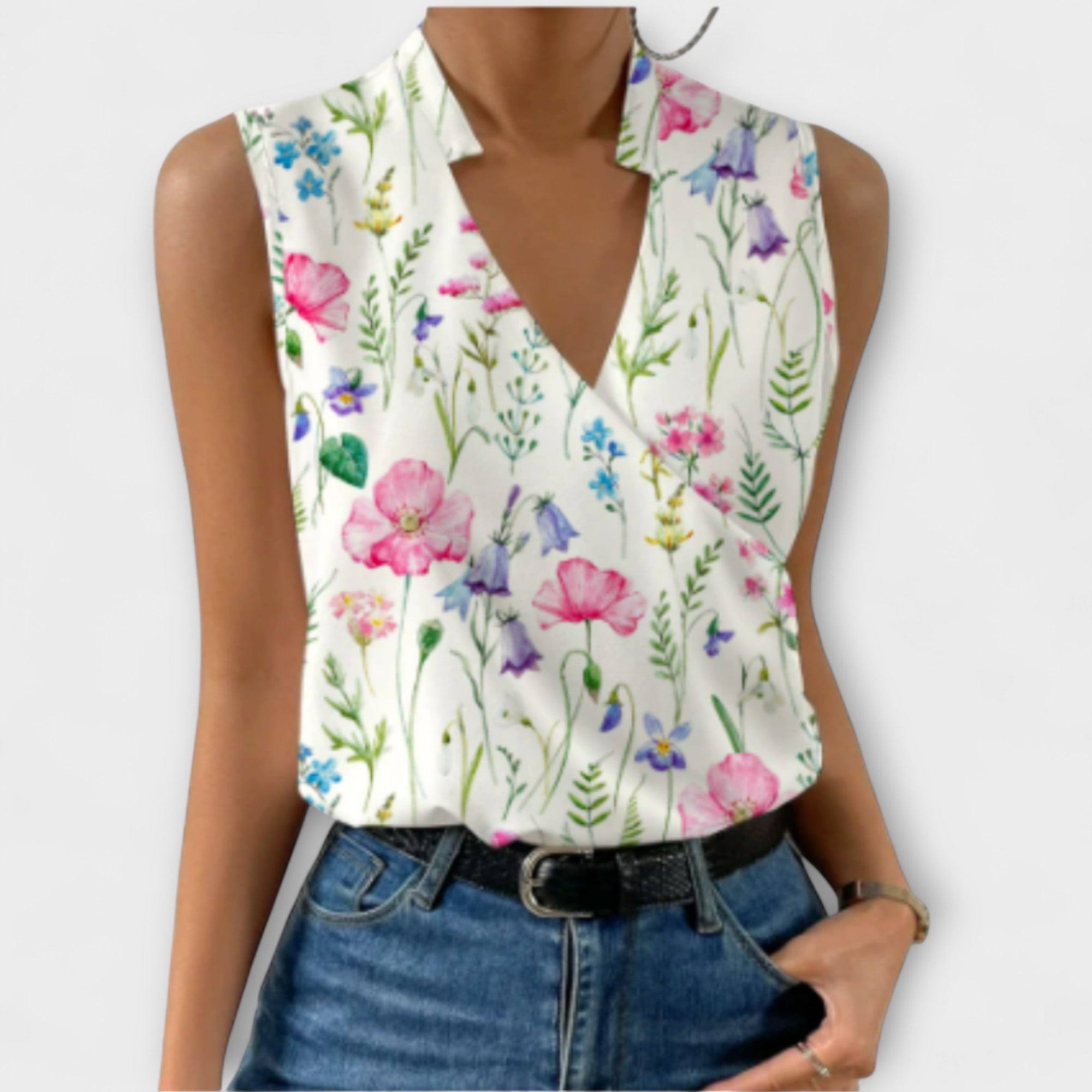 Women's Sophisticated Sleeveless V-Neck Top Breathable Lightweight Flattering Summer – Loretta