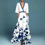 Women's Elegant Floral Long Dress V-Neck Long Sleeve Formal Garden Party Summer Gala – Jill