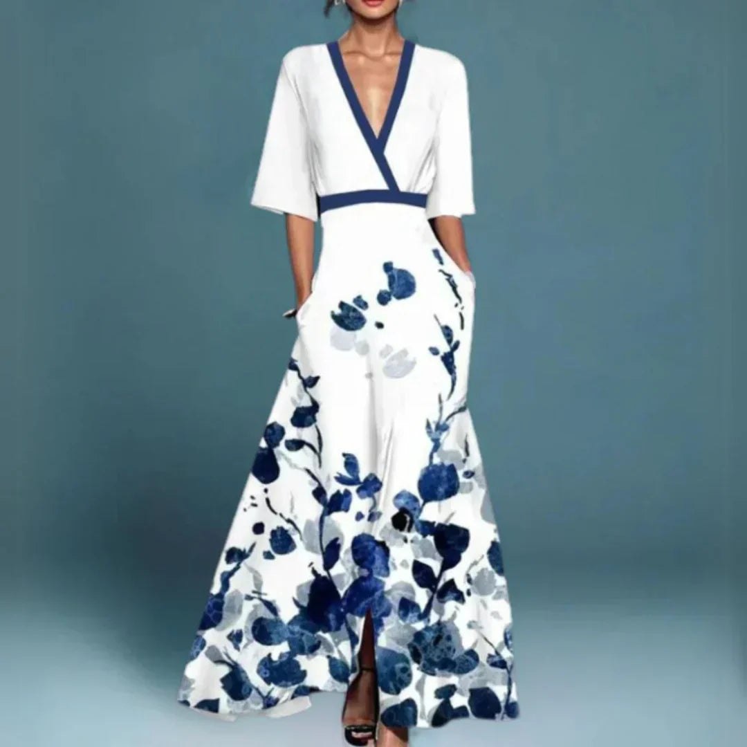 Women's Elegant Floral Long Dress V-Neck Long Sleeve Formal Garden Party Summer Gala – Jill