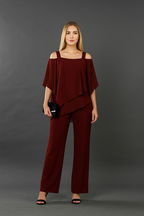Women's Elegant Two-Piece Set Top & Wide-Leg Pants Formal Evening Wedding Guest Gala Cocktail Party Luxury – Burgundy Black White Blue