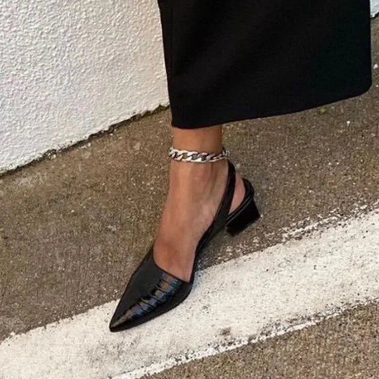 Women's Elegant Pointed Toe Slingback Pumps Low Heel Work Office Formal Wedding Party Everyday – Pernille Black Brown