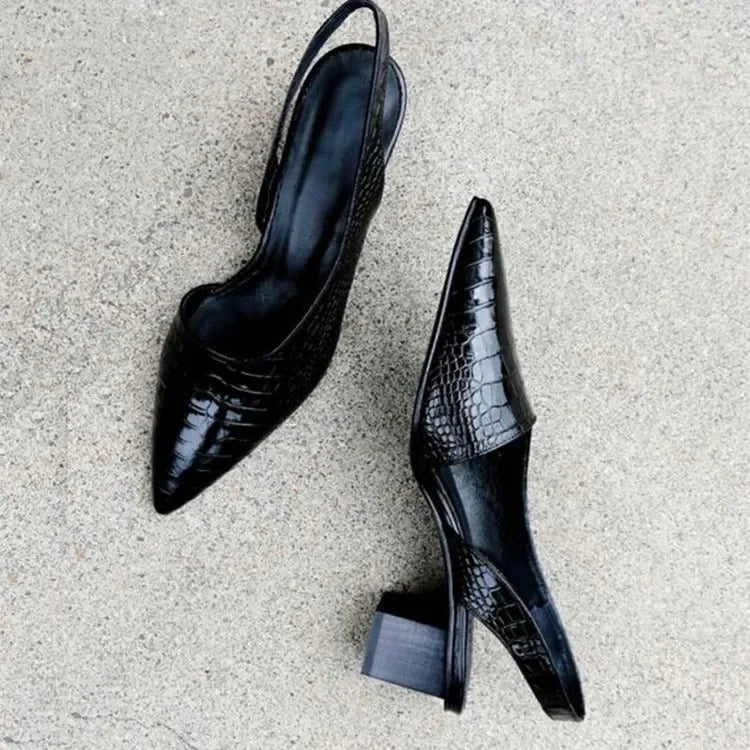 Women's Elegant Pointed Toe Slingback Pumps Low Heel Work Office Formal Wedding Party Everyday – Pernille Black Brown