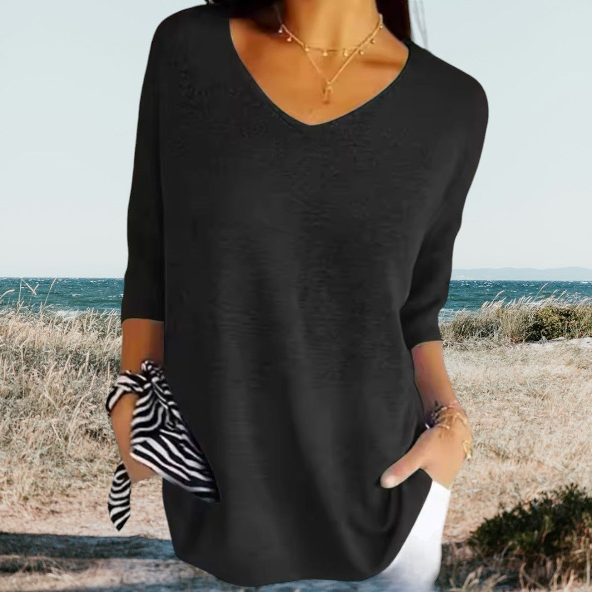 Women's Summer V-Neck Knit Top Lightweight Relaxed Fit Casual Everyday Versatile Soft – Gerda