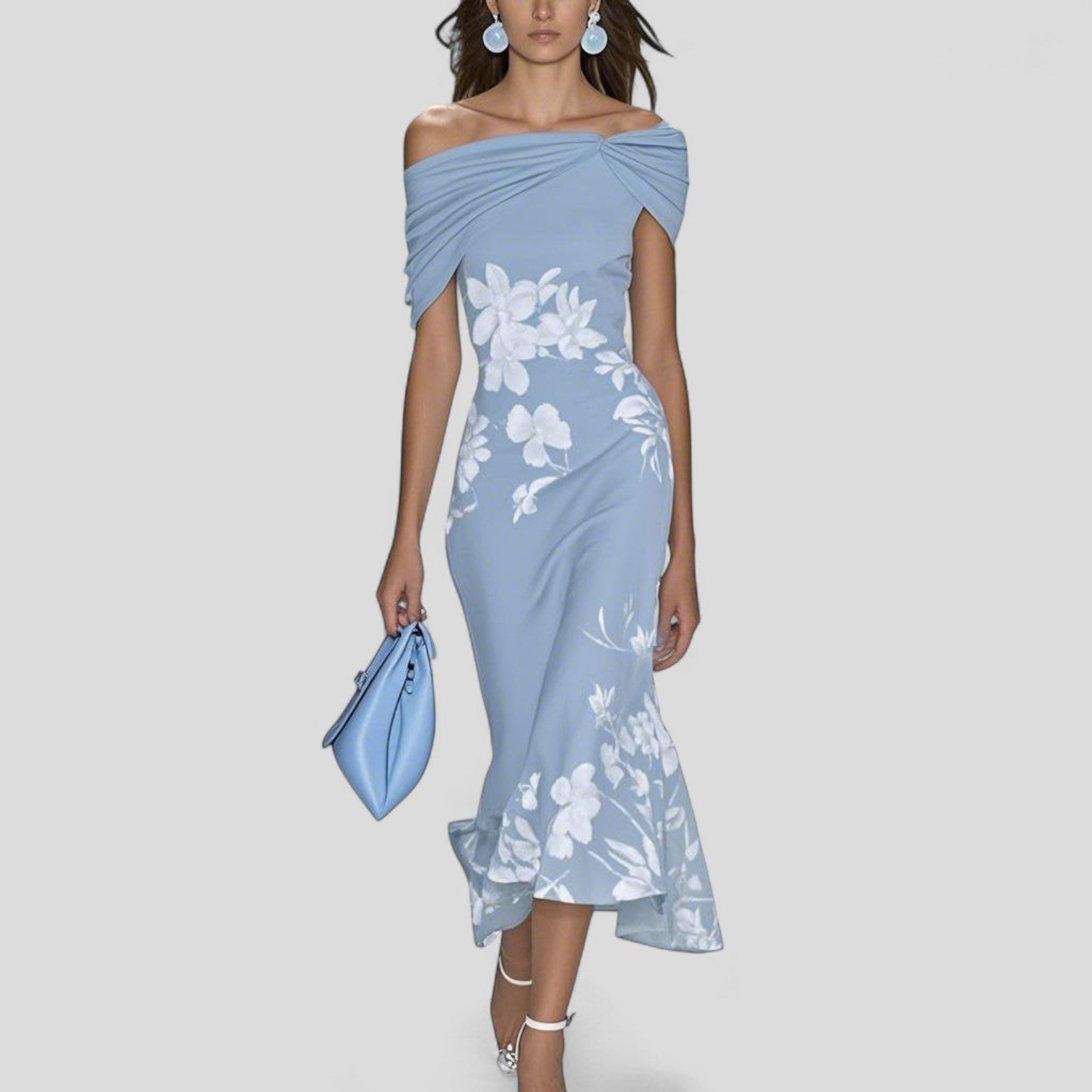 Women's Elegant Floral Midi Dress Off-Shoulder Casual Formal Wedding Guest Chic – Isabrunel