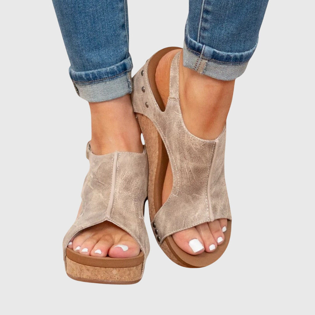 Women's Wedge Sandals Cushioned Insole Adjustable Buckle All-Day Comfort – Adela