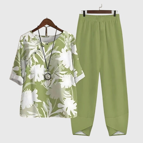 Women's Casual Loose Two-Piece Set Printed Short Sleeve Top Wide-Leg Pants Comfortable Everyday – Alessia