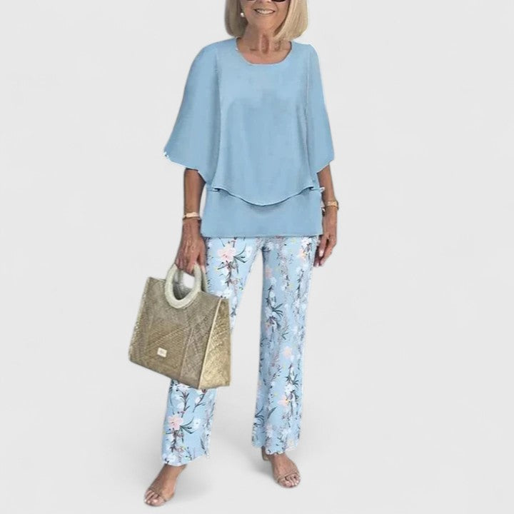 Women's Sophisticated Two-Piece Set Relaxed Blouse Wide-Leg Pants Casual Elegant Everyday – Martha