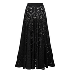 Women's Black Laser Cut Hollow-Out One-Piece Swimsuit & Long Skirt Set Scalloped V-Neck Beach Vacation Resort Pool Party Cruise – Black