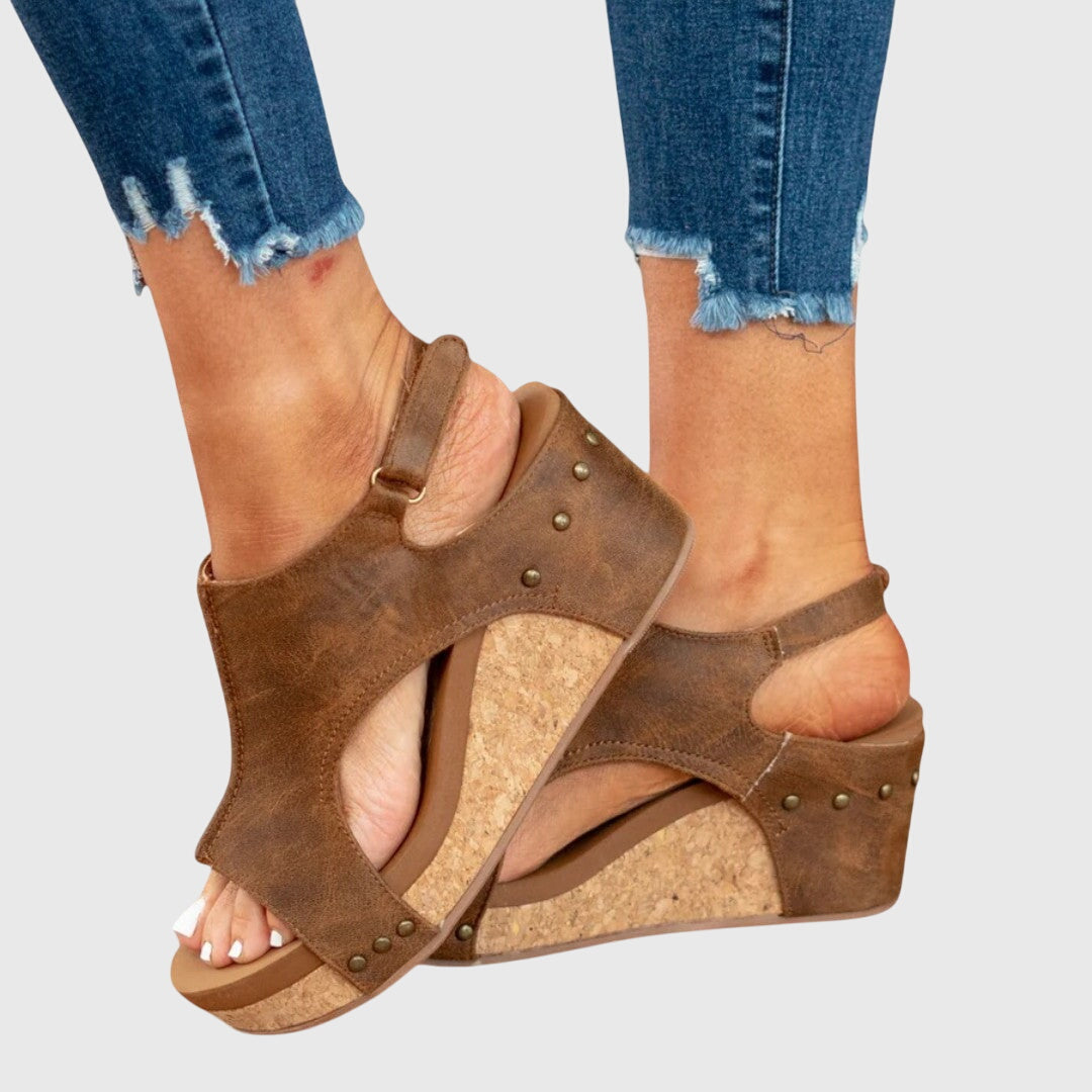 Women's Wedge Sandals Cushioned Insole Adjustable Buckle All-Day Comfort – Adela