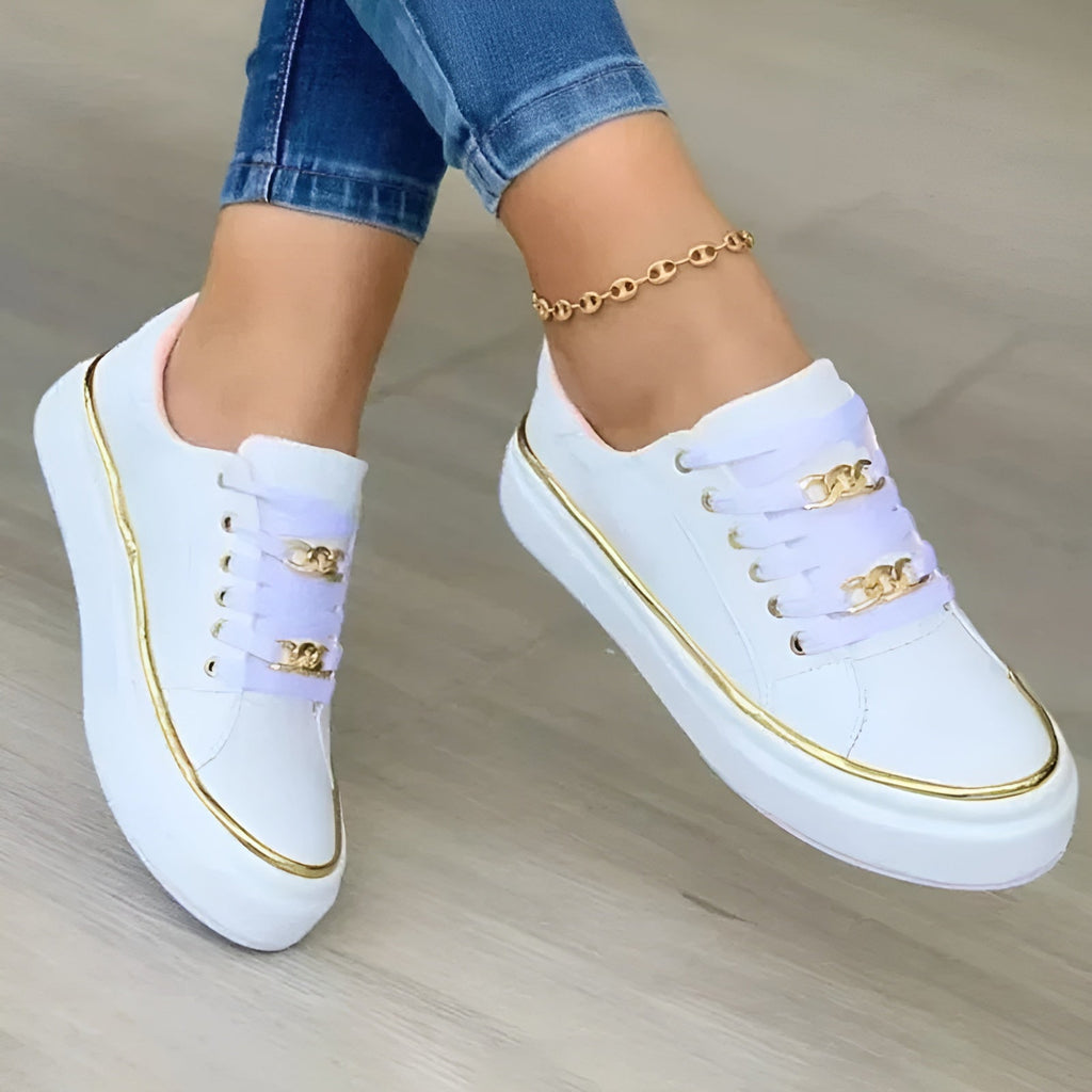 Women's Stylish Sneakers Shock-Absorbing Sole Lace-Up Gold Accents Casual – Alexya