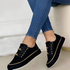 Women's Stylish Sneakers Shock-Absorbing Sole Lace-Up Gold Accents Casual – Alexya