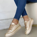 Women's Stylish Sneakers Shock-Absorbing Sole Lace-Up Gold Accents Casual – Alexya