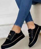 Women's Stylish Sneakers Shock-Absorbing Sole Lace-Up Gold Accents Casual – Alexya
