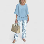 Women's Sophisticated Two-Piece Set Relaxed Blouse Wide-Leg Pants Casual Elegant Everyday – Martha