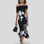 Women's Elegant Floral Midi Dress Off-Shoulder Casual Formal Wedding Guest Chic – Isabrunel