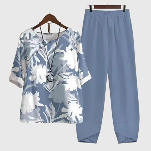 Women's Casual Loose Two-Piece Set Printed Short Sleeve Top Wide-Leg Pants Comfortable Everyday – Alessia