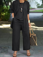 Women's Three-Piece Pant Set Tank Top Wide-Leg Pants Business Casual Elegant Versatile Chic