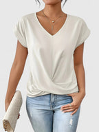 Women's Comfortable V-Neck Top Twist Front Short Sleeve Casual Everyday Chic – Mahrianne