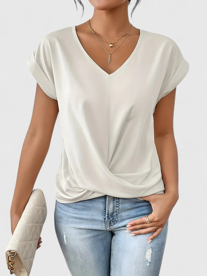 Women's Comfortable V-Neck Top Twist Front Short Sleeve Casual Everyday Chic – Mahrianne